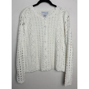 Bedford Fair Lifestyles Crochet Button Up Cardigan Size S Vintage 90s Cottage